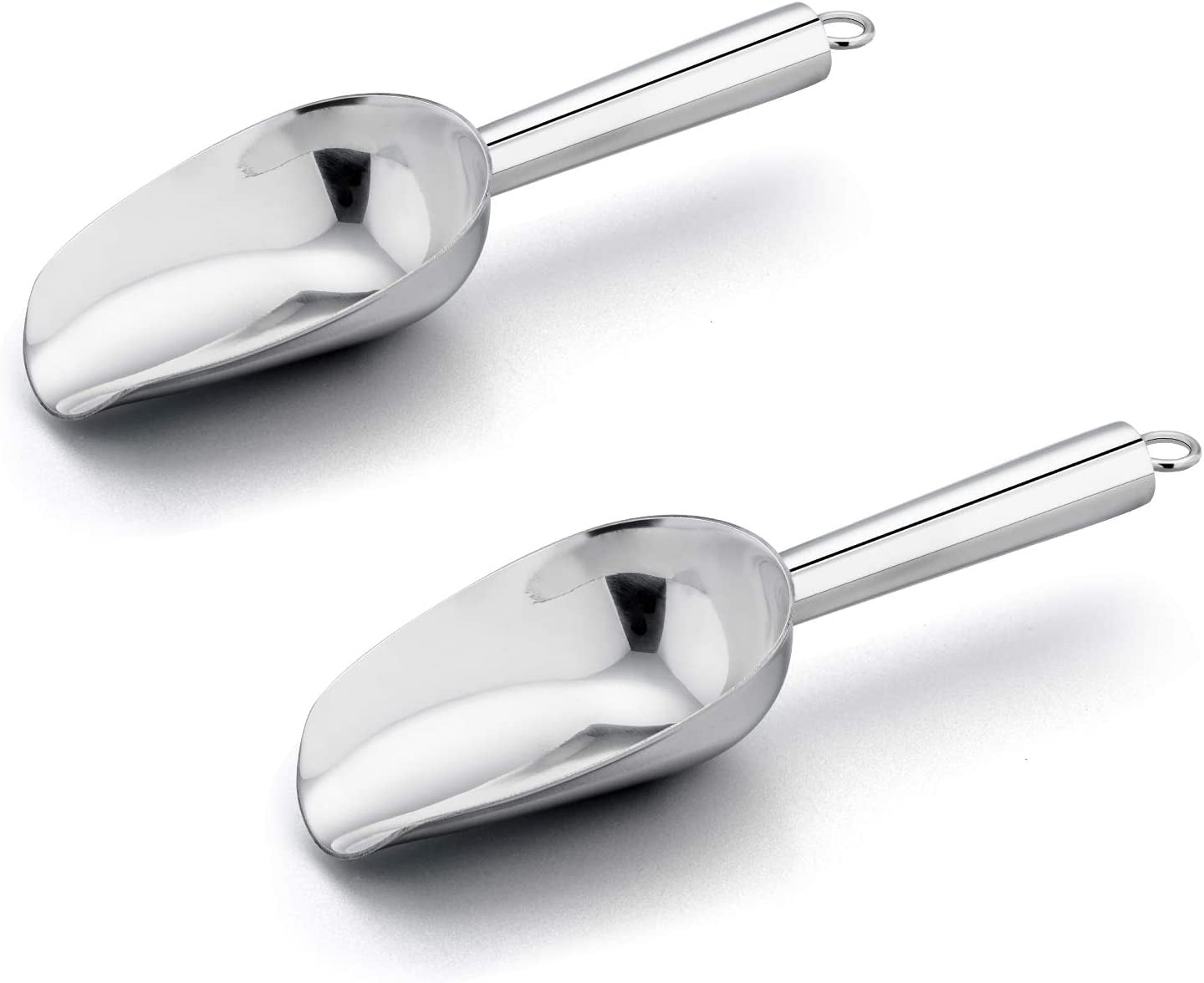 Mini Ice Scoop Set of 2, 3 Ounce Stainless Steel Scoops for Ice Cube/Candy/Flour/Sugar, Metal Utility Scoops for Canisters, Baking, Kitchen Pantry, Rust Proof & Dishwasher Safe