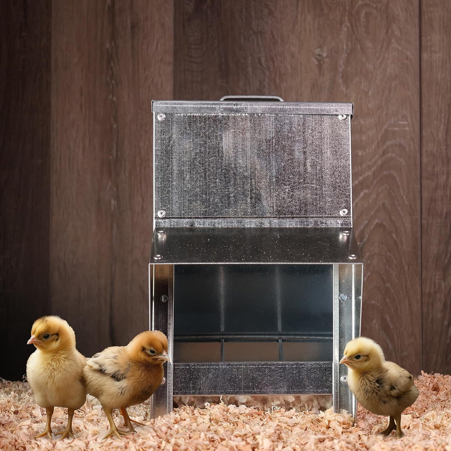 11.5Lb Capacity Galvanized Chicken Feeder - Rat Proof Poultry Feeder with Lid Weatherproof Outdoor Coop Food Dispenser