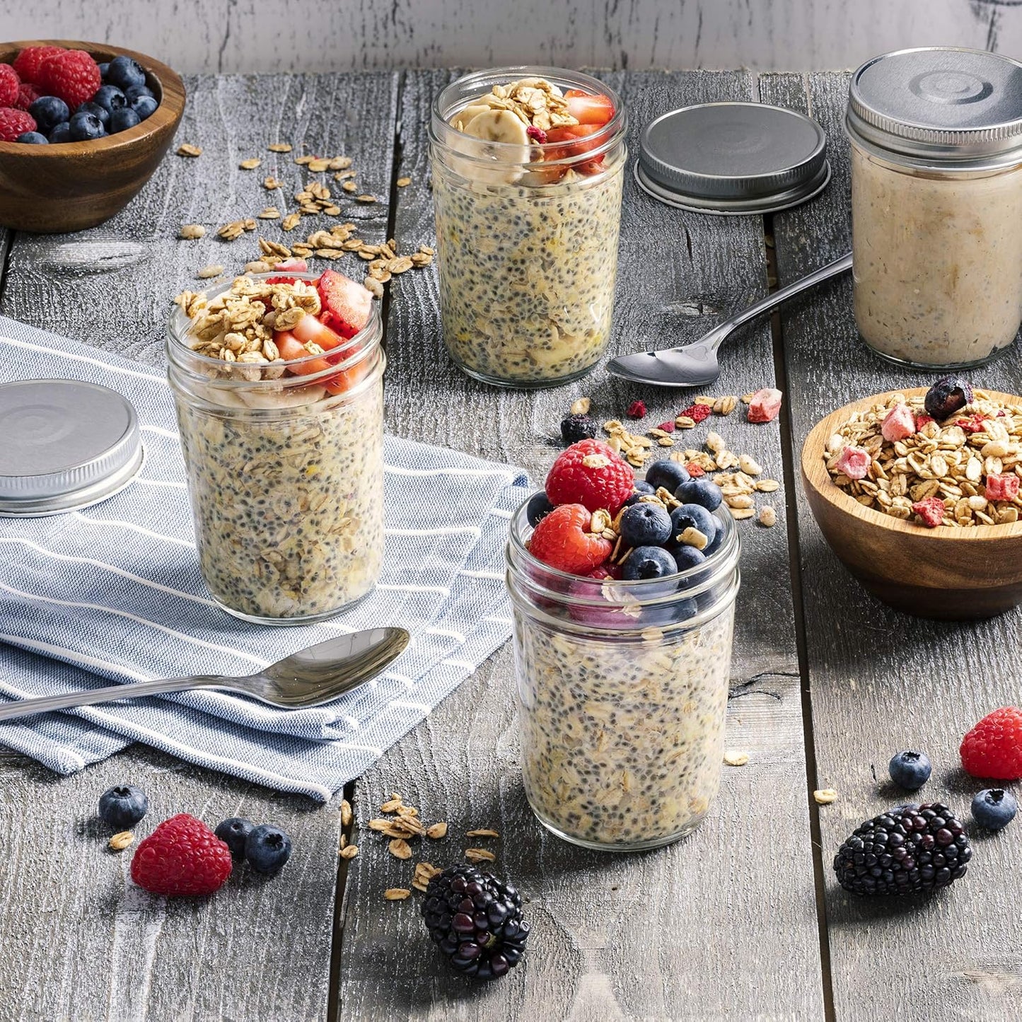 Glass Regular Mouth Mason Jars, 8 Oz Jars with Silver Metal Airtight Lids for Meal Prep, Dry Food Storage, Canning, Drinking, for Overnight Oats, Jelly, Spices, Salads, Yogurt (6 Pack)
