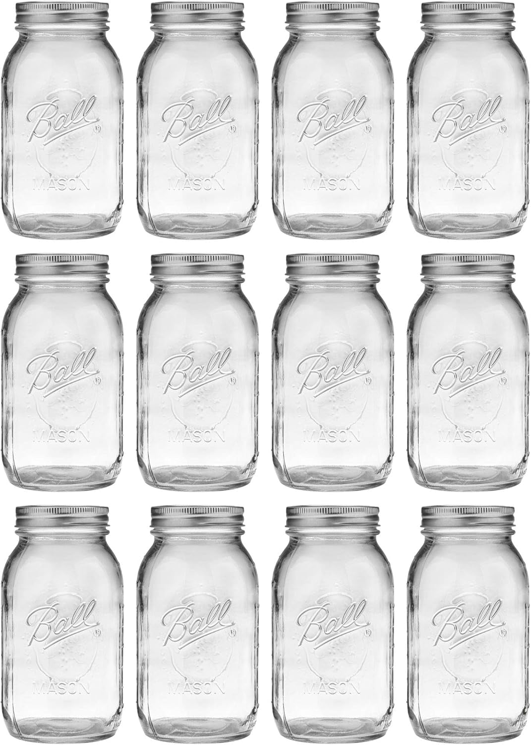 Regular Mouth Quart 12 Pieces Jars (32Oz) Made in USA, Clear