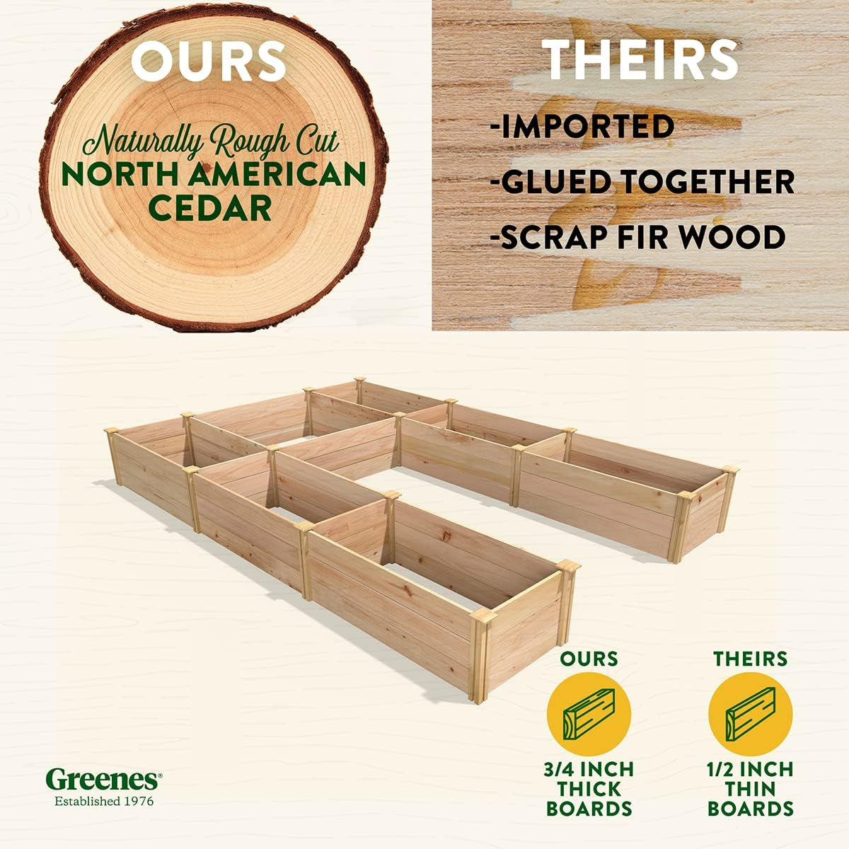 Premium Cedar Raised Garden Bed, 8' X 12' X 16.5" U-Shaped Bed - Made in USA with North American Cedar