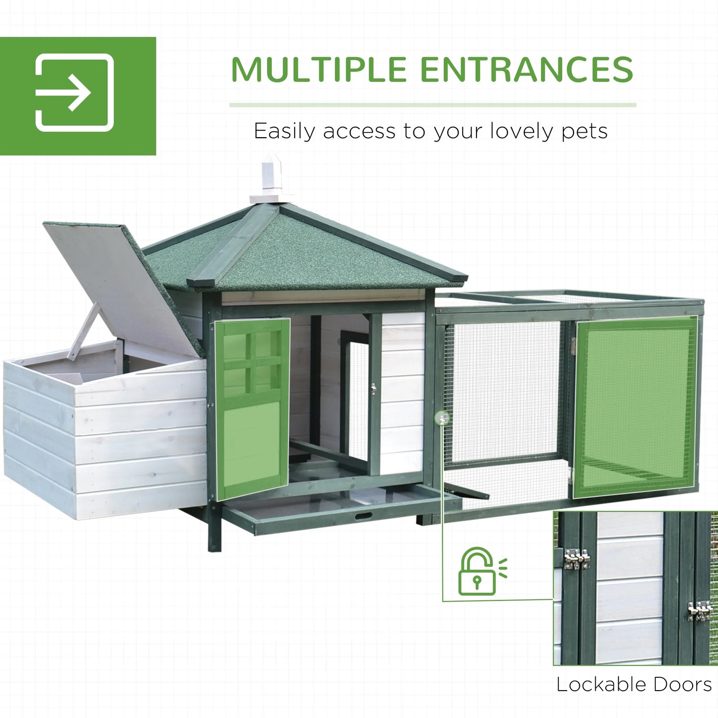 Chicken Coop Hen House, 4-6 chickens, Cottage Style, Green