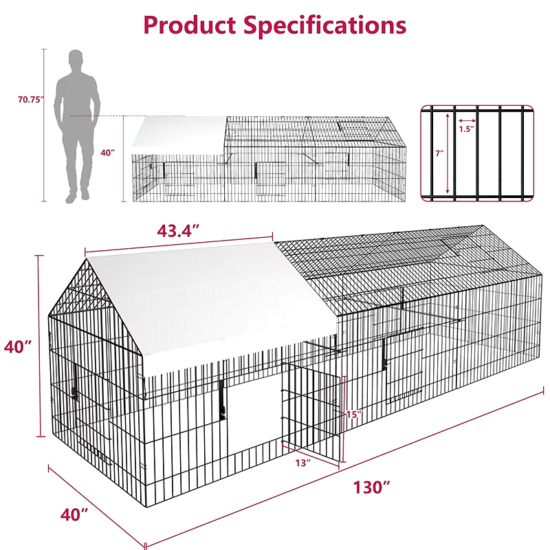 Chicken Coop Large Metal Chicken Pen Outdoor with Waterproof Cover Portable Chicken Fence Chicken Cage Duck Rabbit House Outside