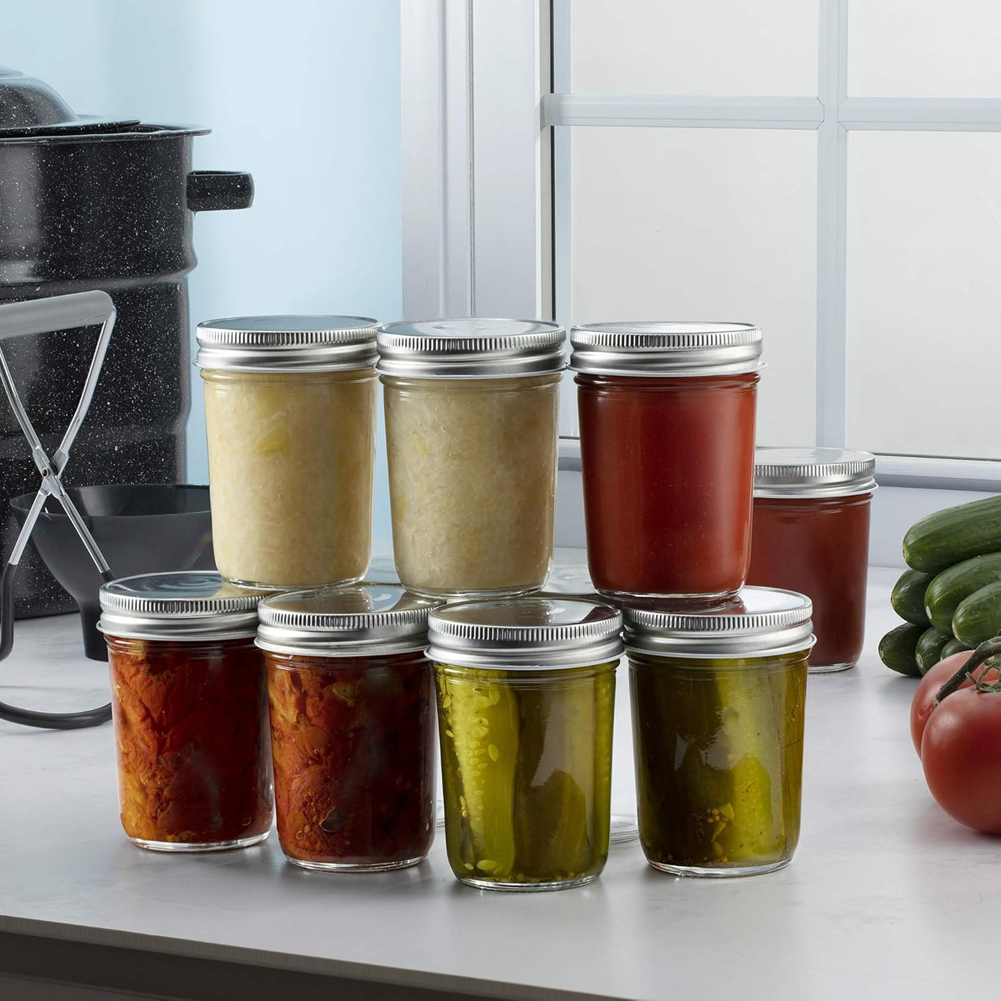 Glass Regular Mouth Mason Jars, 8 Oz Jars with Silver Metal Airtight Lids for Meal Prep, Dry Food Storage, Canning, Drinking, for Overnight Oats, Jelly, Spices, Salads, Yogurt (6 Pack)