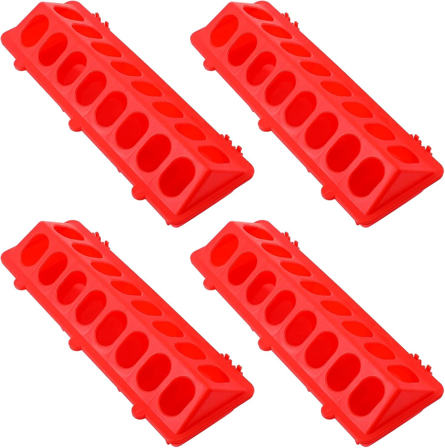 4 Plastic Flip Top Bird Small Poultry Feeder for Pigeon Chicken Feeder Small Poultry Feeder Drinker Duckling Quail Feeder No Mess No Waste Multihole Birds Feeding Dish Dispenser (Red)