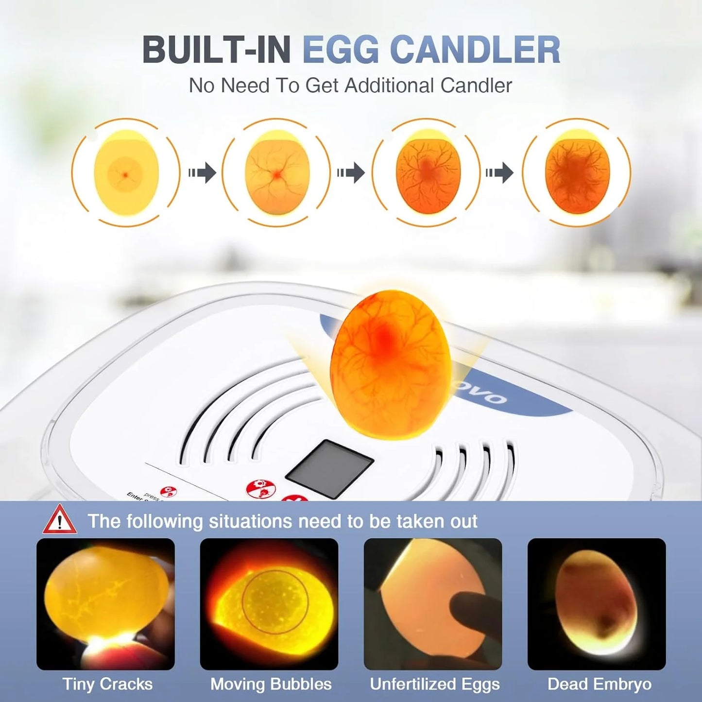 Digital Display Automatic 55 Chicken Egg Incubator with Water Feeders & Spray Bottle