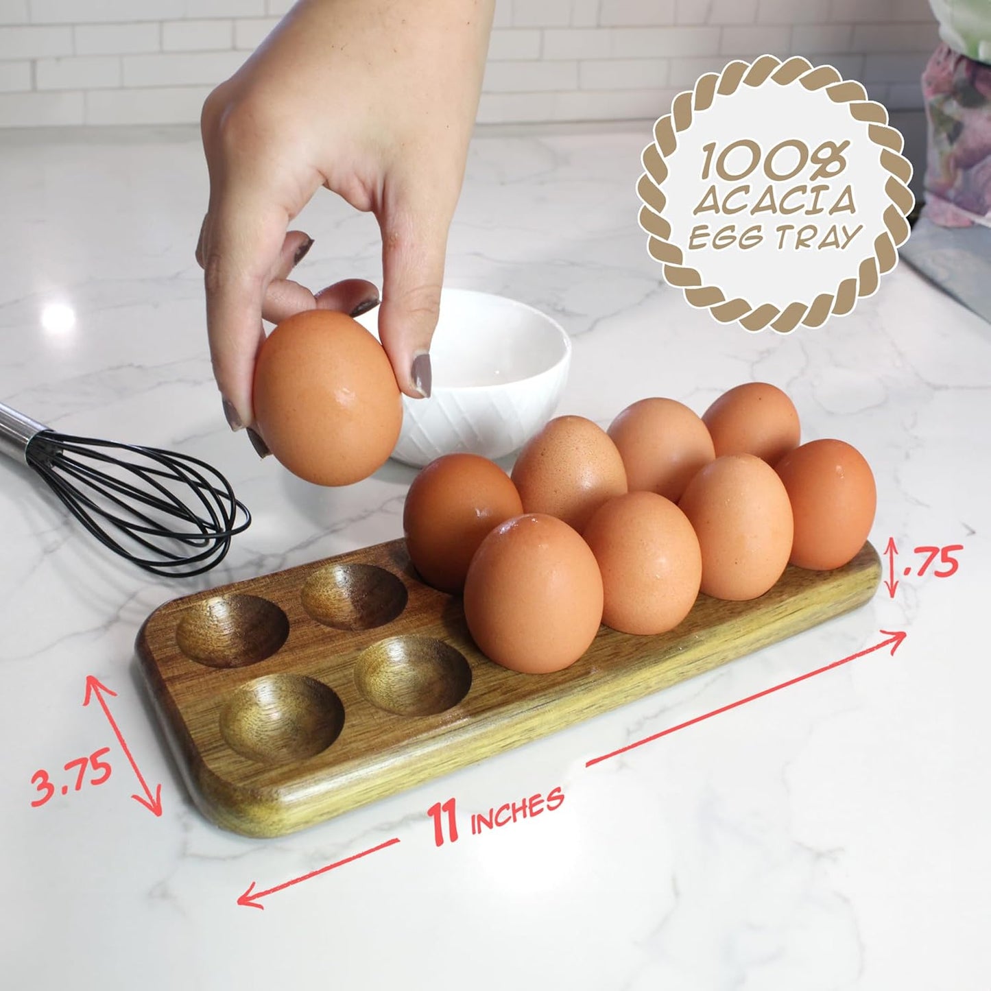 Egg Tray - Rustic Wooden Egg Holder for Eggs Usable in Kitchen Refrigerator, or Countertop for Display or Storage - Easy to Clean… (12 Eggs)