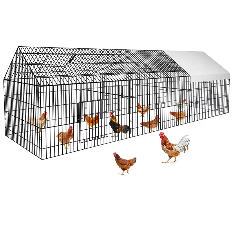 Chicken Coop Large Metal Chicken Pen Outdoor with Waterproof Cover Portable Chicken Fence Chicken Cage Duck Rabbit House Outside