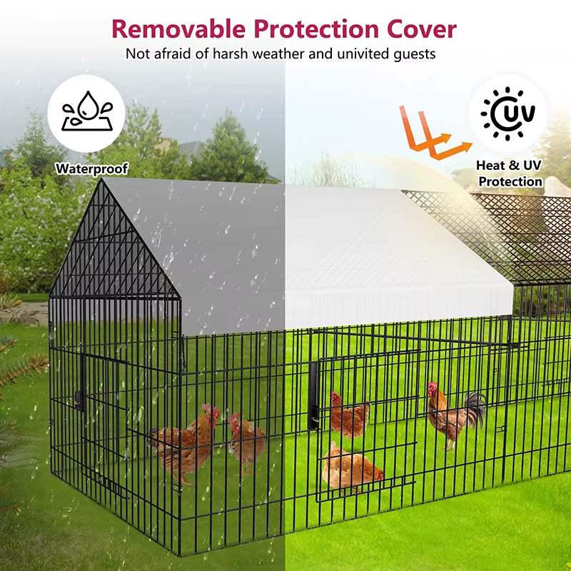 Chicken Coop Large Metal Chicken Pen Outdoor with Waterproof Cover Portable Chicken Fence Chicken Cage Duck Rabbit House Outside