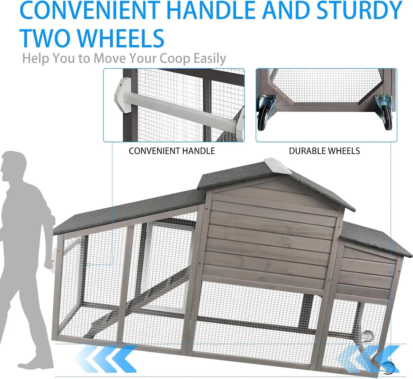 Chicken Coop with Run Wooden Backyard Hen House Indoor & Outdoor for 2-3 Chickens, Grey