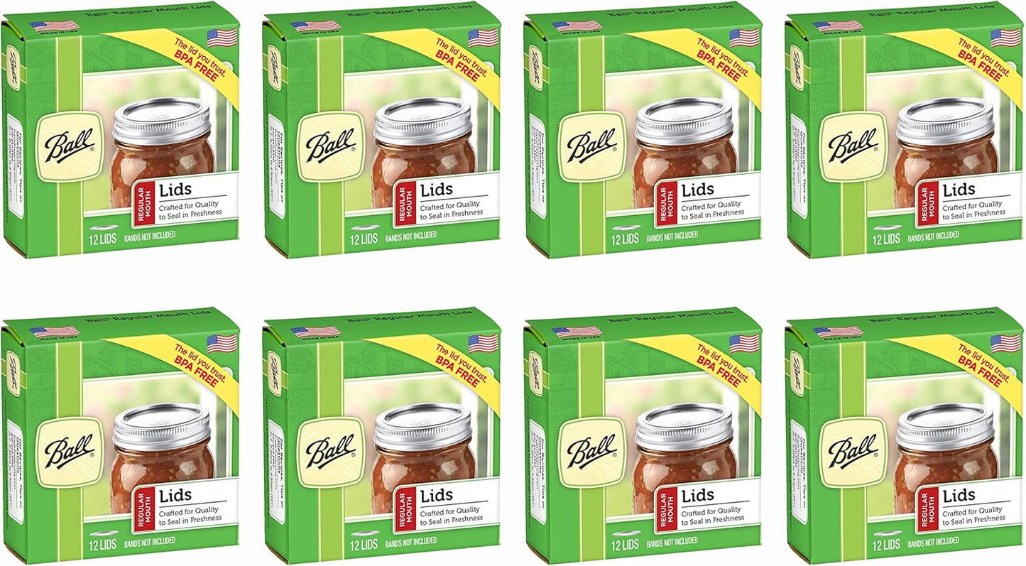 Regular Mouth Lids for Glass Mason Jars, Used for Canning, Pickling, Juice, Jam, Jelly 12-Count, Pack of 8 (96-Lids Total)