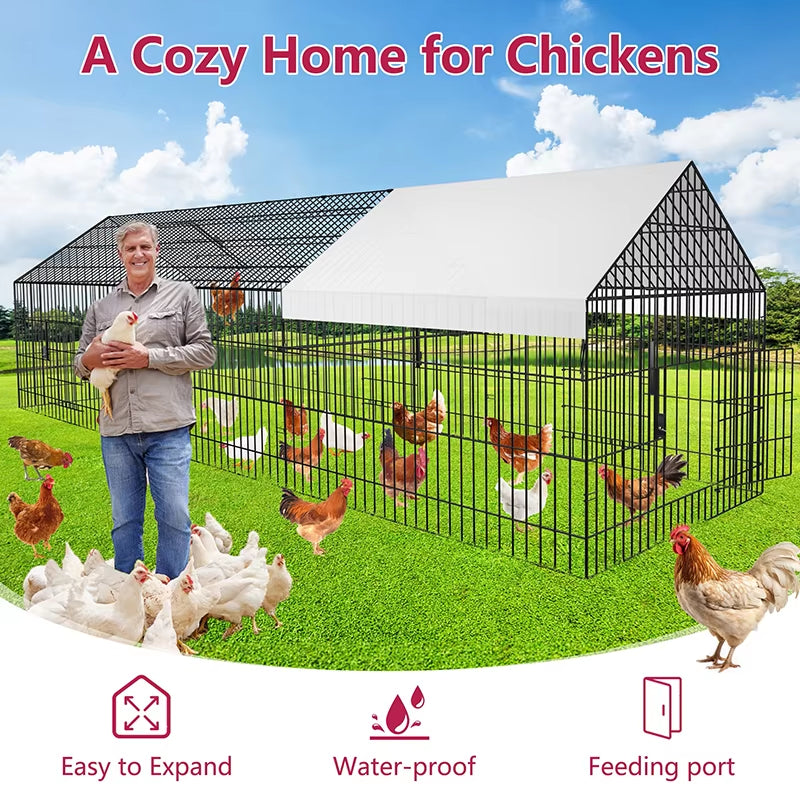 Chicken Coop Large Metal Chicken Pen Outdoor with Waterproof Cover Portable Chicken Fence Chicken Cage Duck Rabbit House Outside