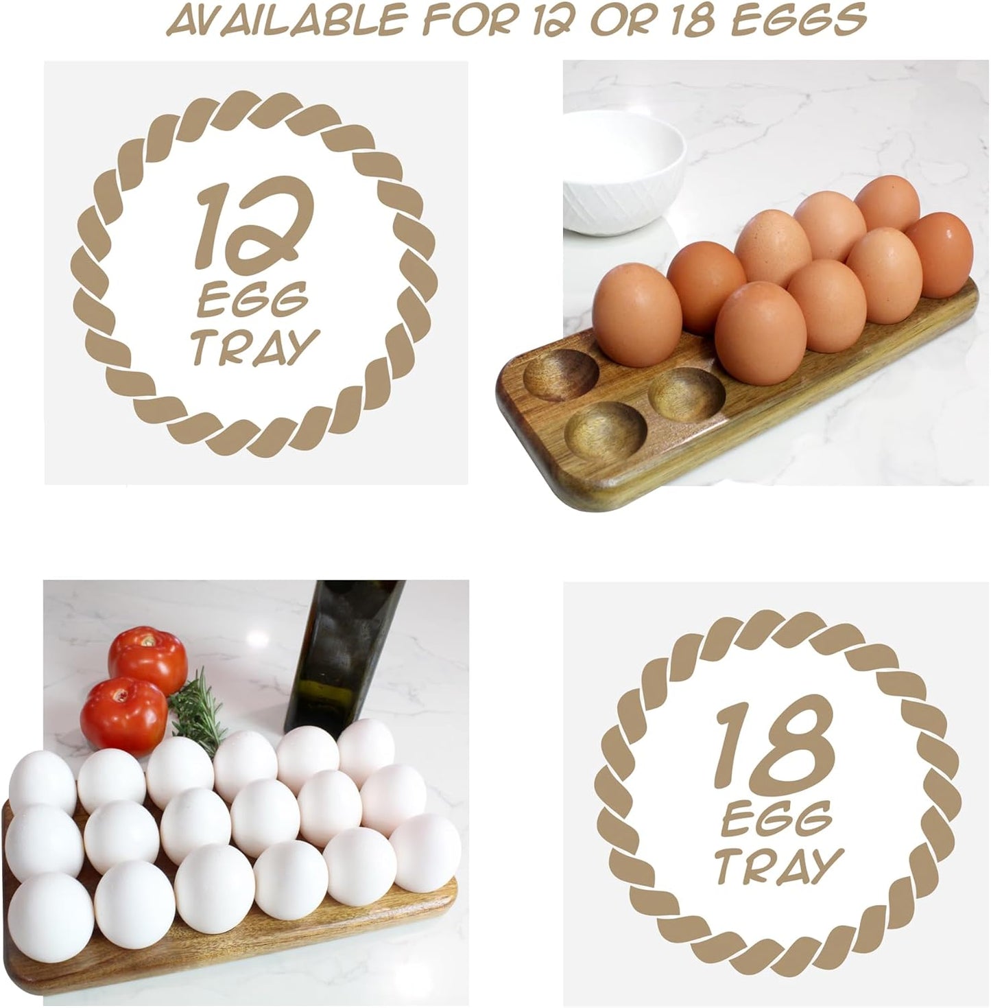 Egg Tray - Rustic Wooden Egg Holder for Eggs Usable in Kitchen Refrigerator, or Countertop for Display or Storage - Easy to Clean… (12 Eggs)