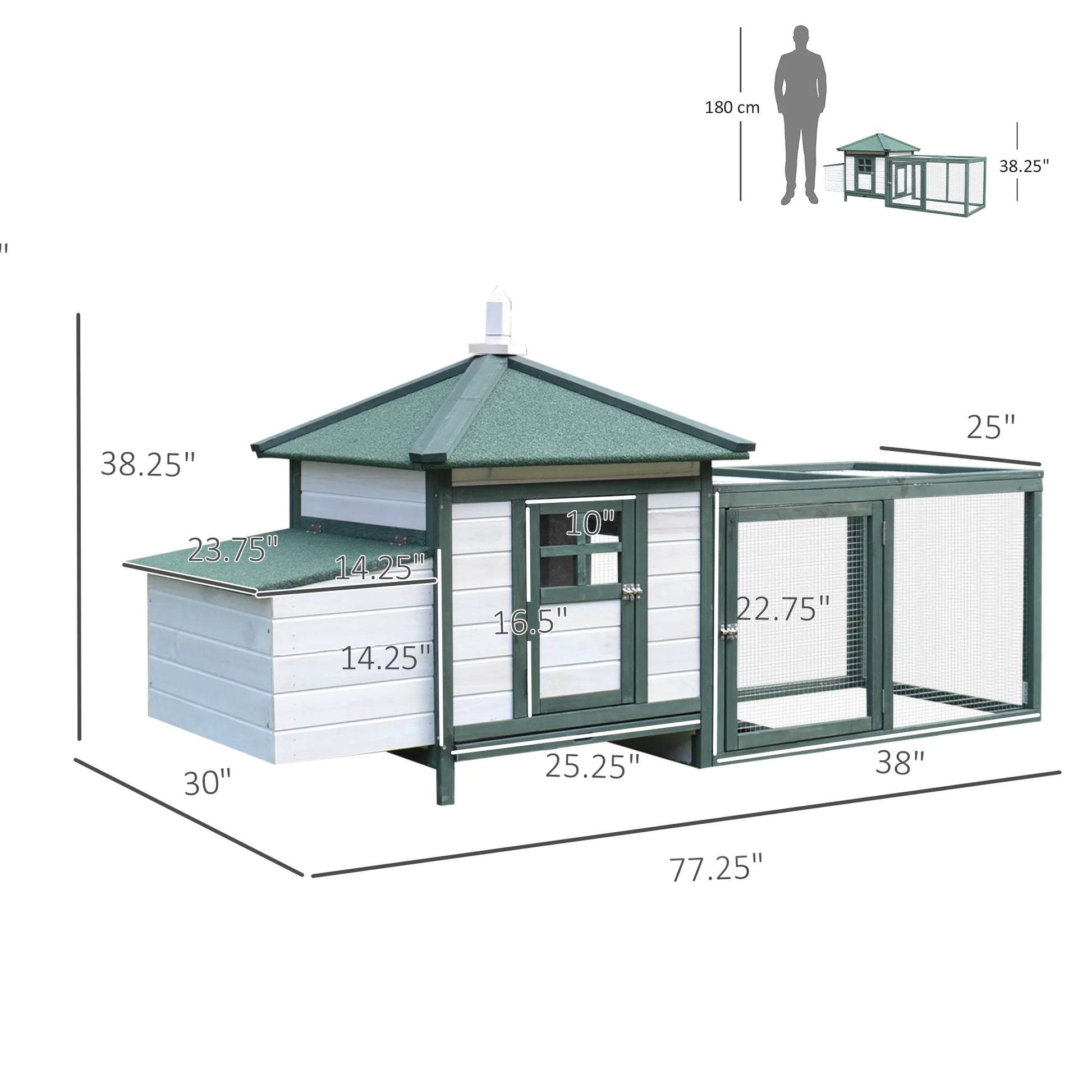 Chicken Coop Hen House, 4-6 chickens, Cottage Style, Green