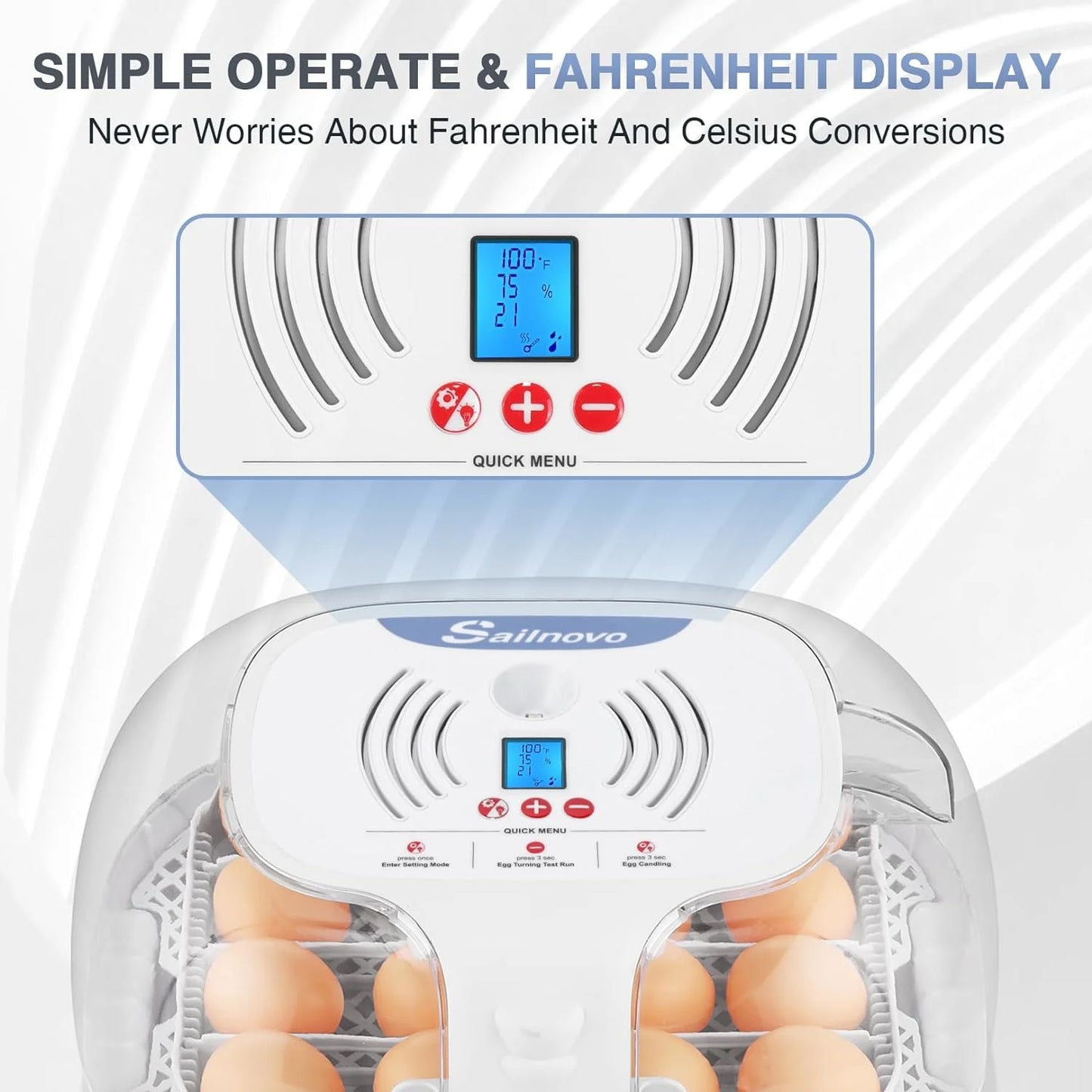 Digital Display Automatic 55 Chicken Egg Incubator with Water Feeders & Spray Bottle
