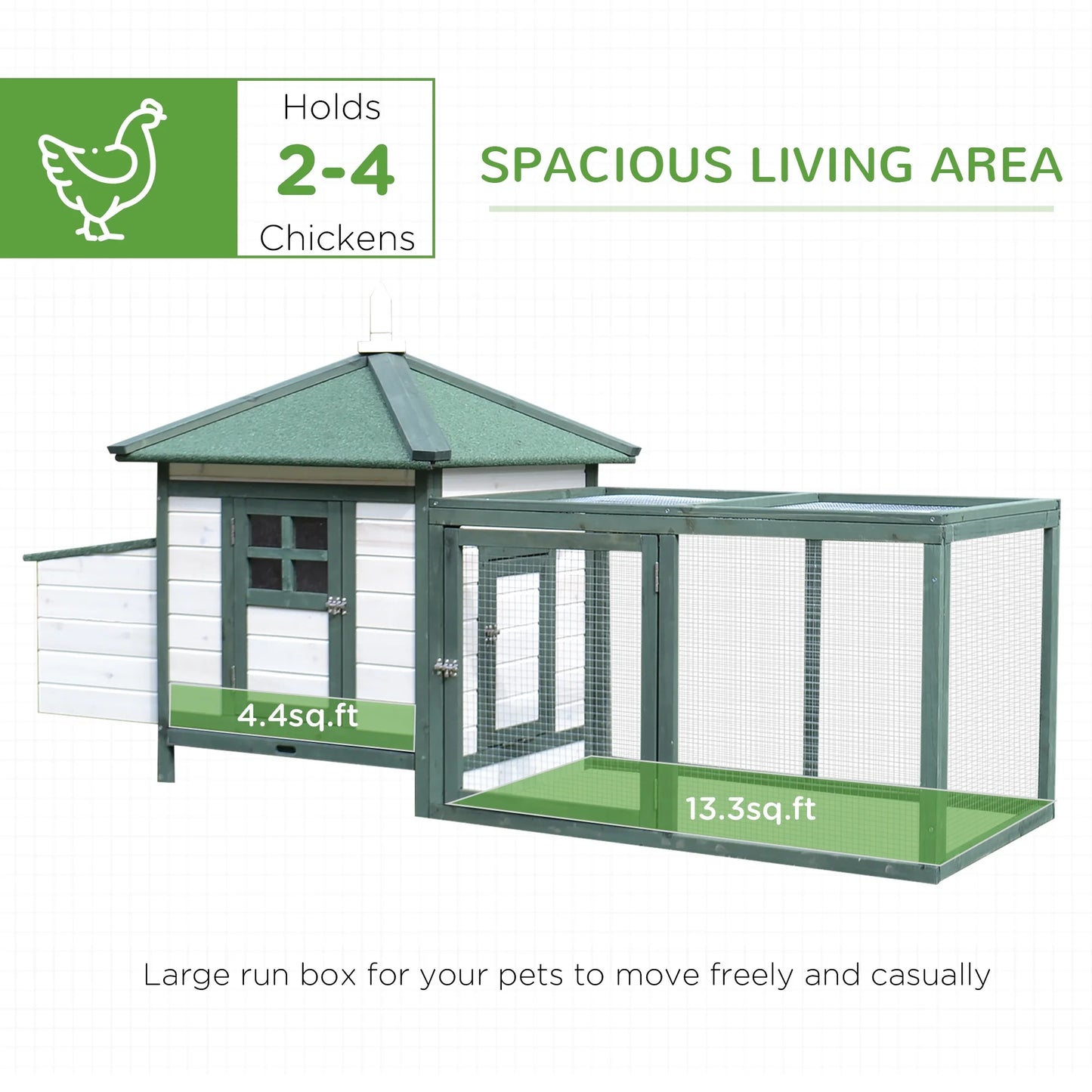 Chicken Coop Hen House, 4-6 chickens, Cottage Style, Green
