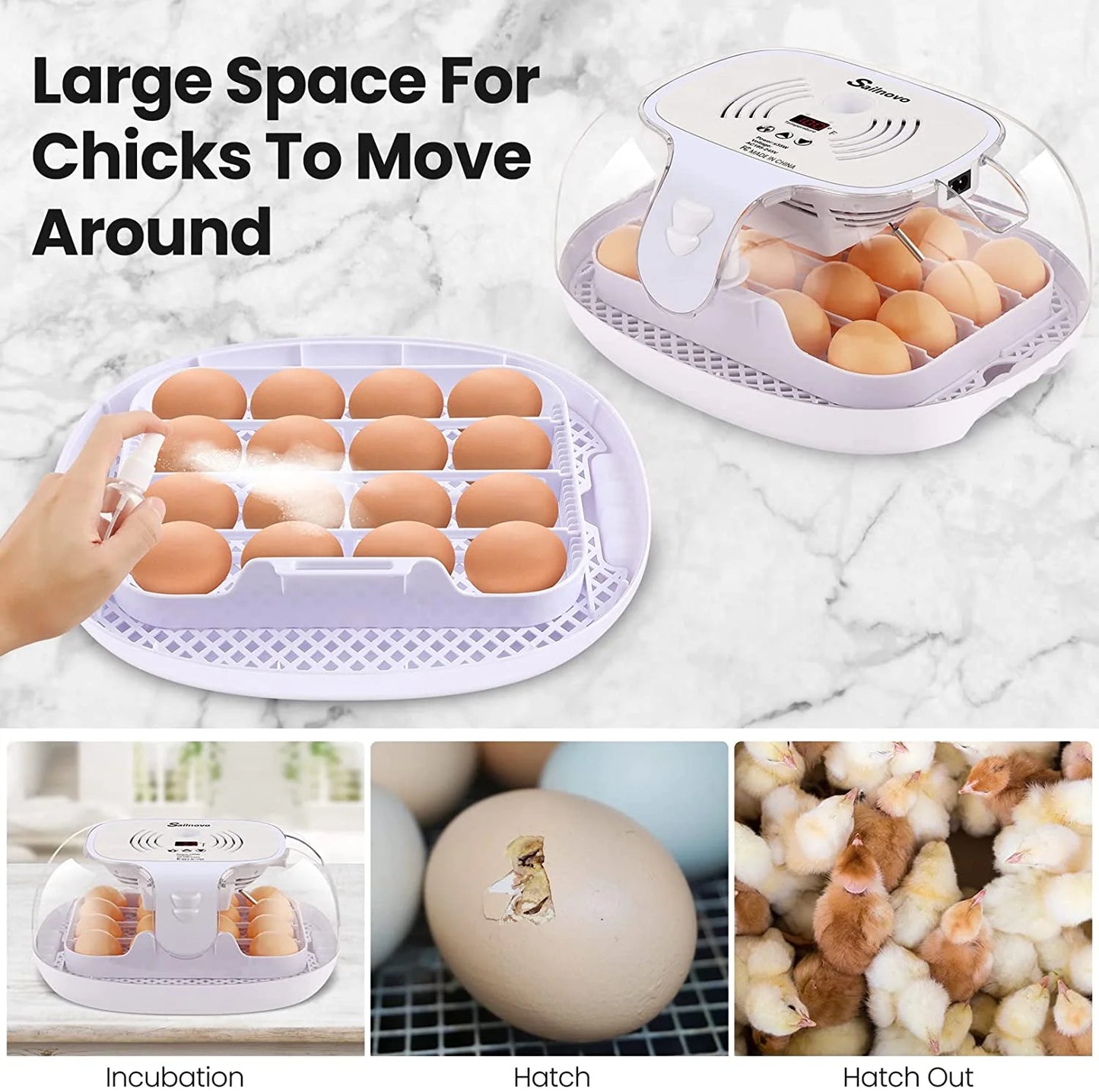 Digital Display Automatic 55 Chicken Egg Incubator with Water Feeders & Spray Bottle