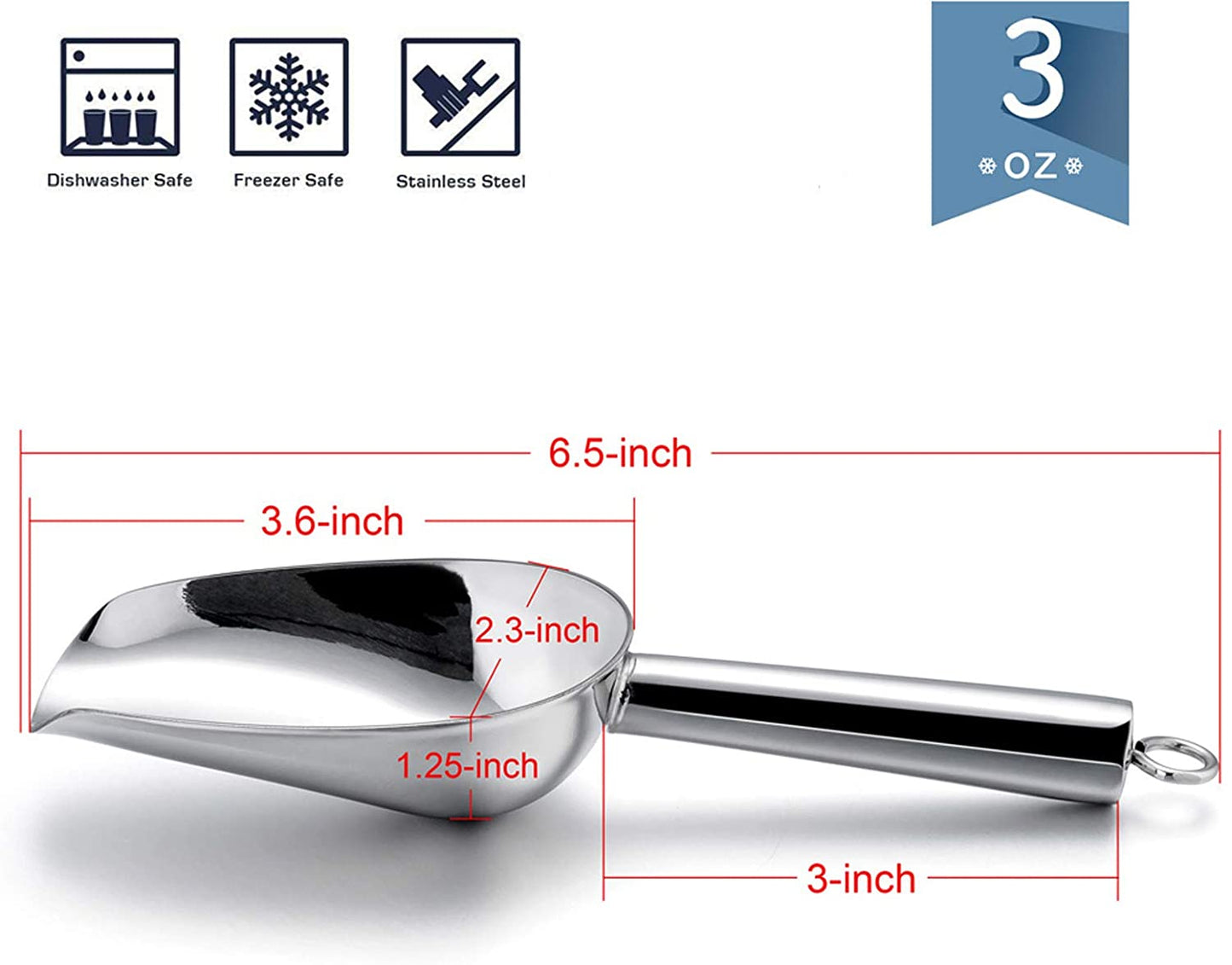 Mini Ice Scoop Set of 2, 3 Ounce Stainless Steel Scoops for Ice Cube/Candy/Flour/Sugar, Metal Utility Scoops for Canisters, Baking, Kitchen Pantry, Rust Proof & Dishwasher Safe