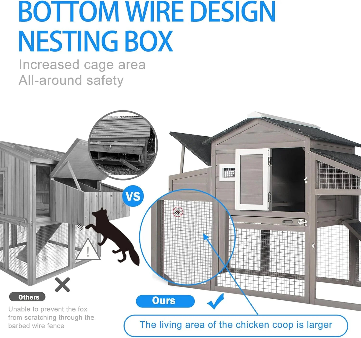 Chicken Coop with Run Wooden Backyard Hen House Indoor & Outdoor for 2-3 Chickens, Grey