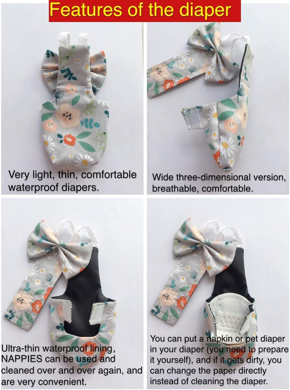 Duck Diapers, Chicken Diapers, Special Diapers for Poultry, Chicken, Duck and Goose Waterproof, Adjustable, Washable and Reusable Diapers,Poultry Supplies, Duck Supplies (L:250克-350克)