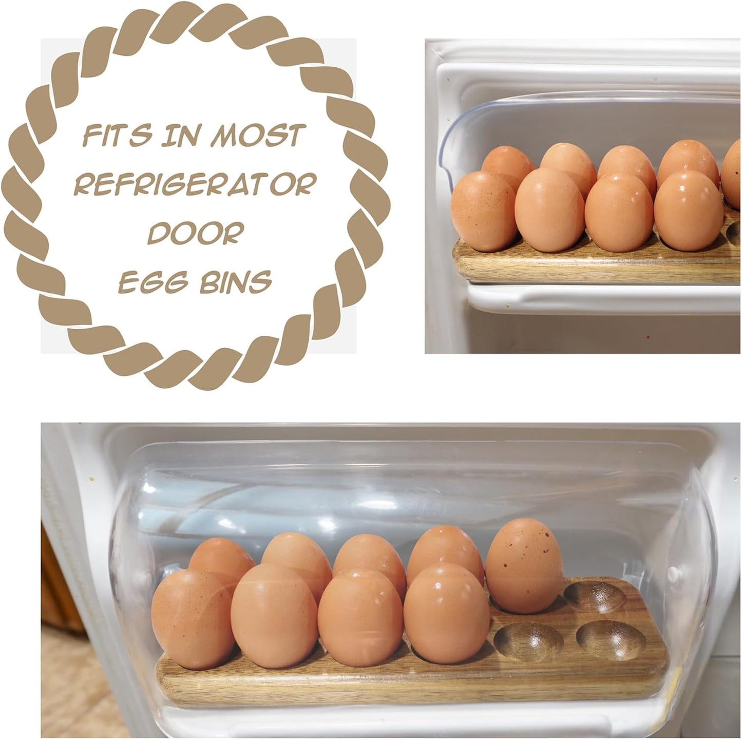 Egg Tray - Rustic Wooden Egg Holder for Eggs Usable in Kitchen Refrigerator, or Countertop for Display or Storage - Easy to Clean… (12 Eggs)
