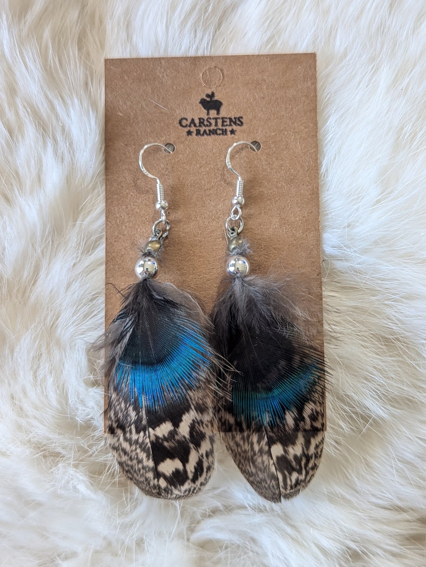 Real Peacock Feather Statement Earrings set in 925 Silver