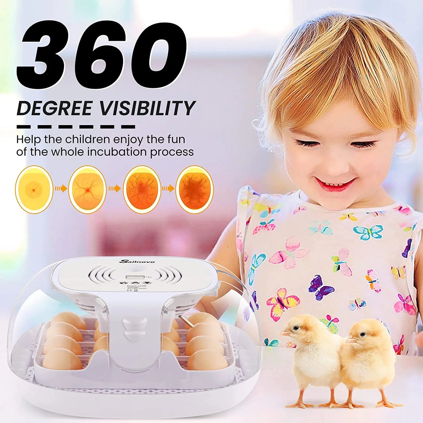 Digital Display Automatic 55 Chicken Egg Incubator with Water Feeders & Spray Bottle
