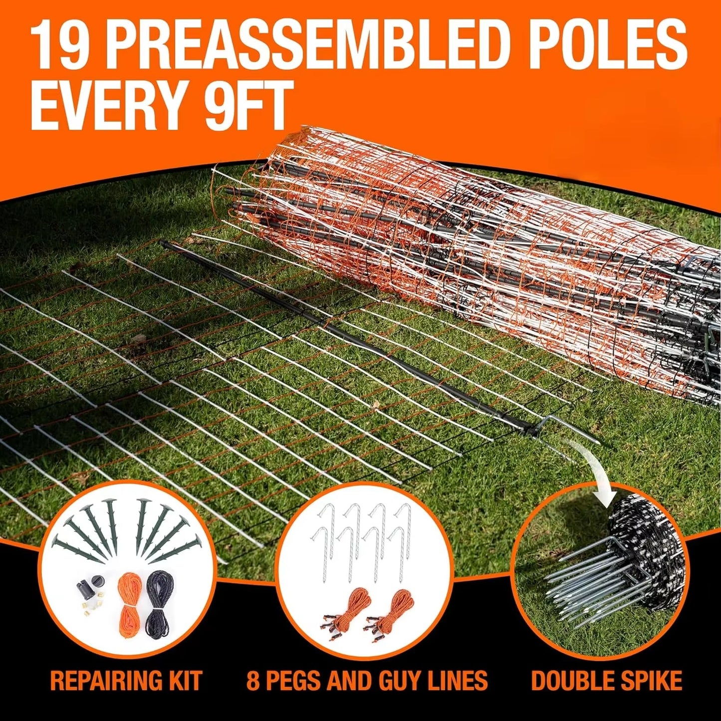 Premium Semi-Rigid Electric Poultry Netting Fence 48" X 164' - Portable Pre-Assembled Electric Fencing for Chicken Sheep Goats