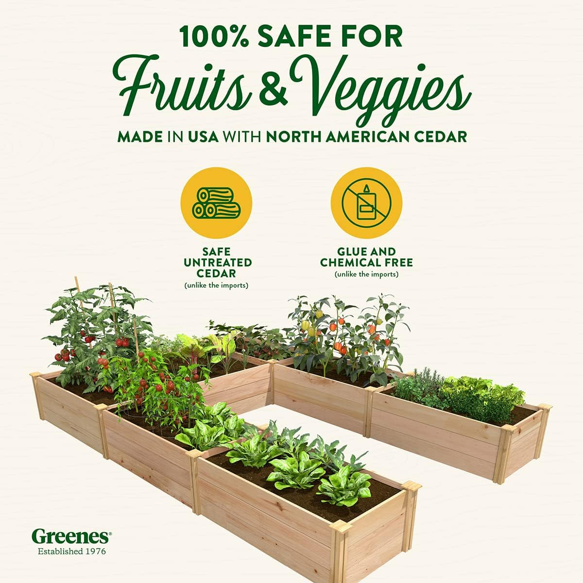 Premium Cedar Raised Garden Bed, 8' X 12' X 16.5" U-Shaped Bed - Made in USA with North American Cedar