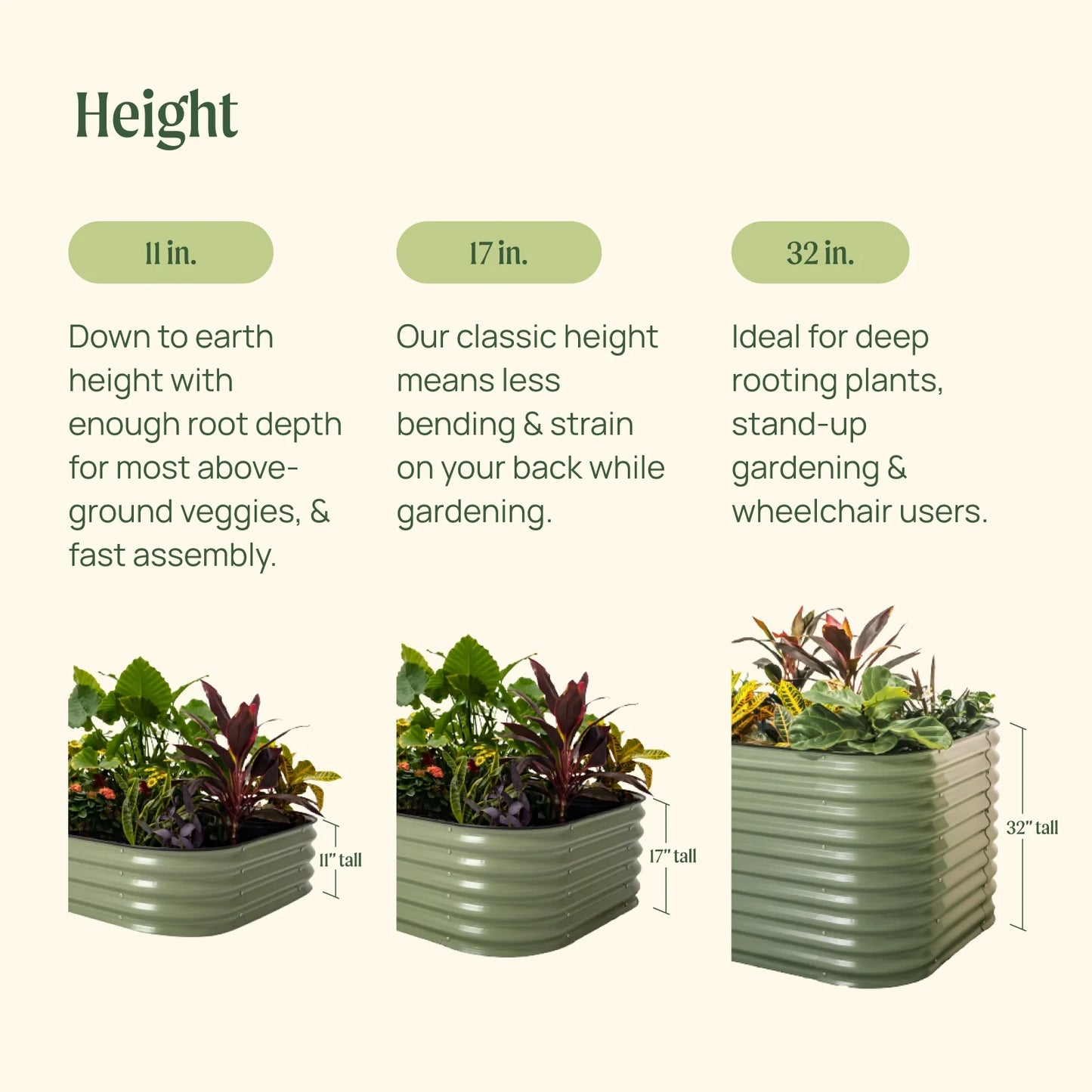 17" Tall 10 in 1 Raised Gardening Bed Modular Metal Outdoor Planter Pearl White