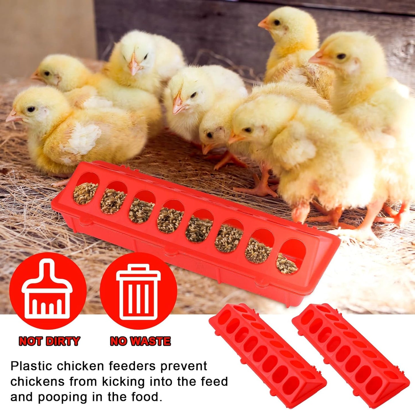 4 Plastic Flip Top Bird Small Poultry Feeder for Pigeon Chicken Feeder Small Poultry Feeder Drinker Duckling Quail Feeder No Mess No Waste Multihole Birds Feeding Dish Dispenser (Red)