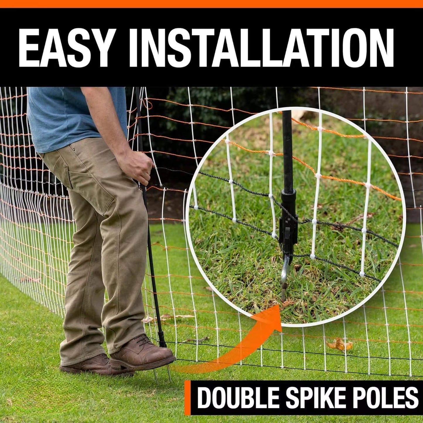Premium Semi-Rigid Electric Poultry Netting Fence 48" X 164' - Portable Pre-Assembled Electric Fencing for Chicken Sheep Goats