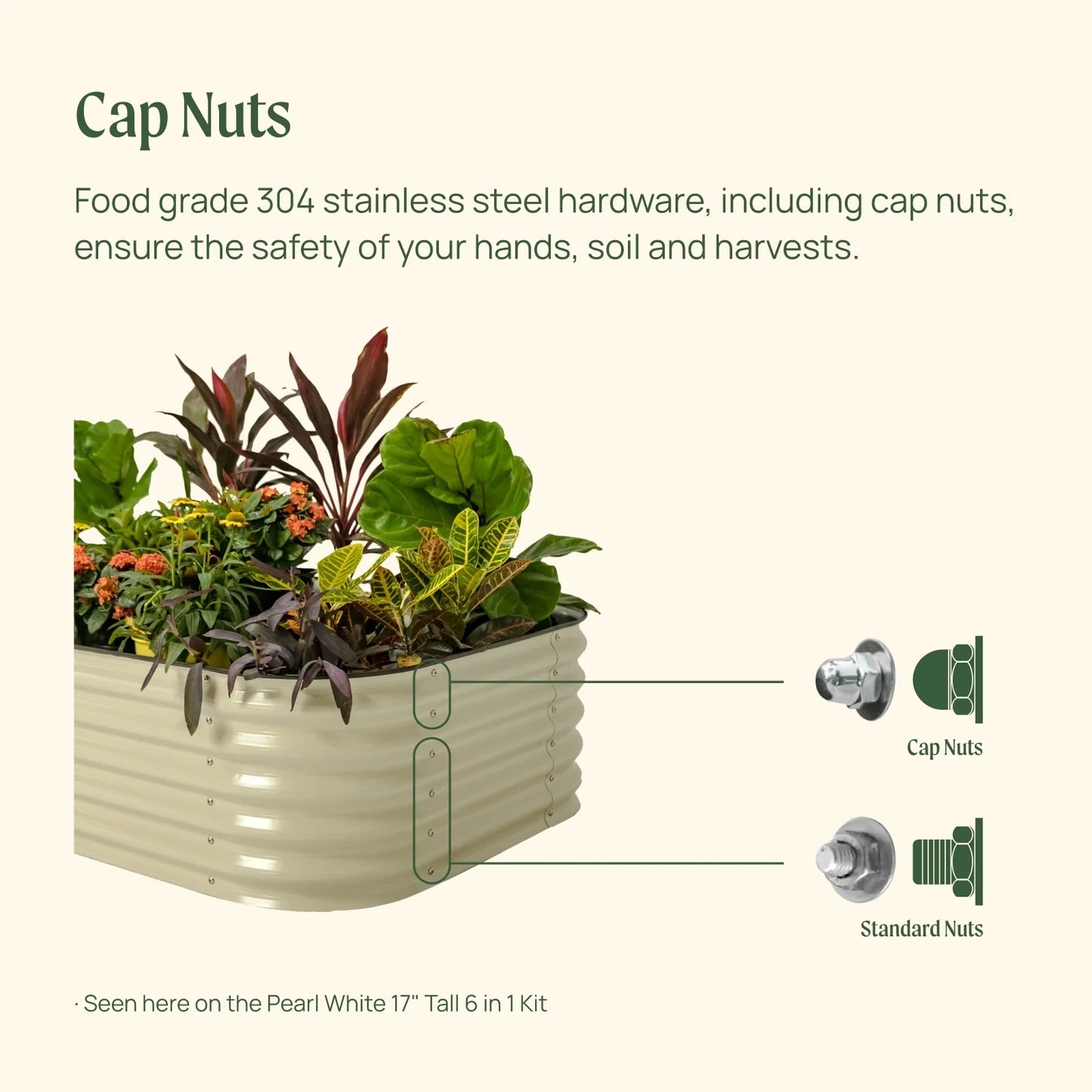 17" Tall 10 in 1 Raised Gardening Bed Modular Metal Outdoor Planter Pearl White