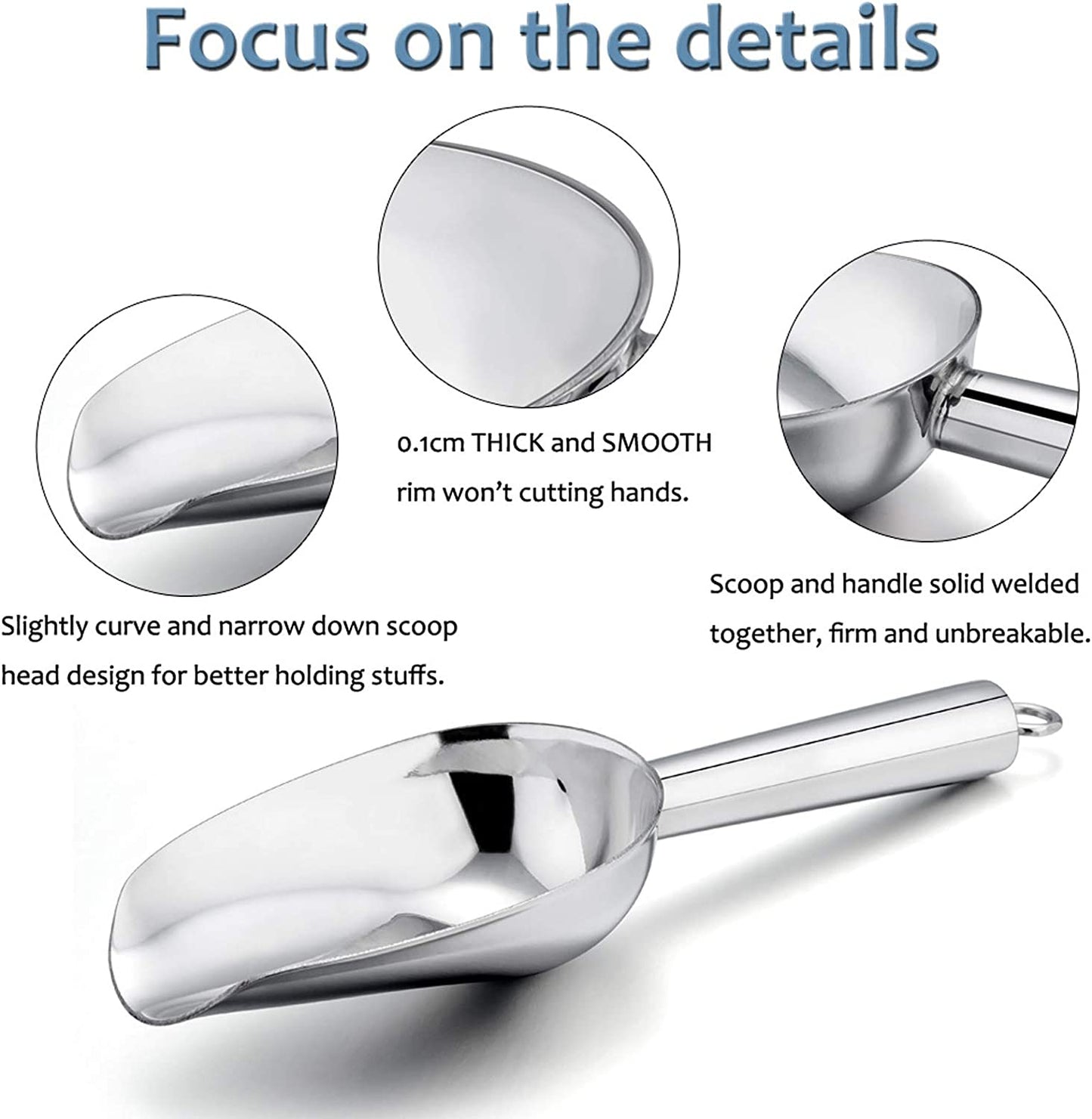 Mini Ice Scoop Set of 2, 3 Ounce Stainless Steel Scoops for Ice Cube/Candy/Flour/Sugar, Metal Utility Scoops for Canisters, Baking, Kitchen Pantry, Rust Proof & Dishwasher Safe