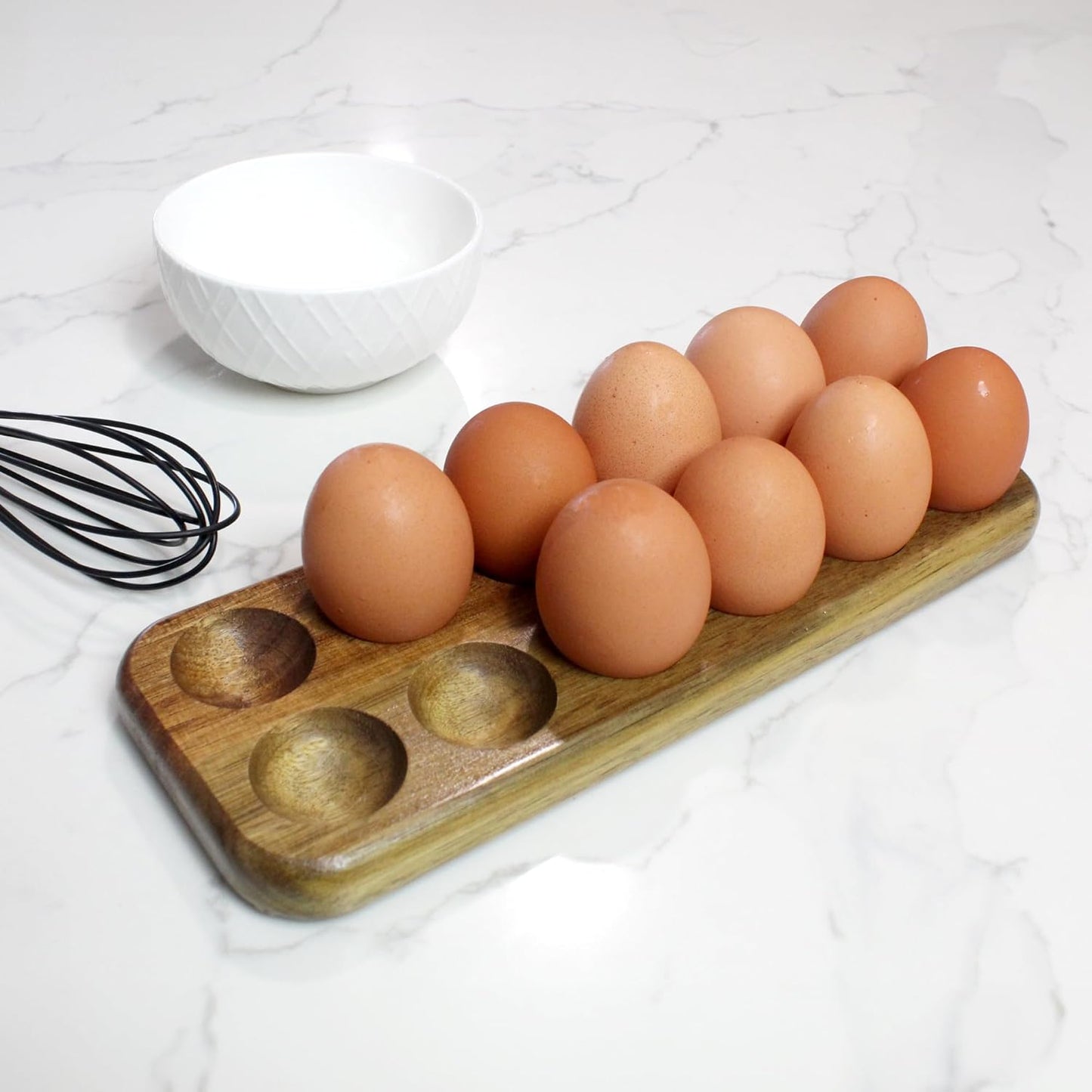 Egg Tray - Rustic Wooden Egg Holder for Eggs Usable in Kitchen Refrigerator, or Countertop for Display or Storage - Easy to Clean… (12 Eggs)