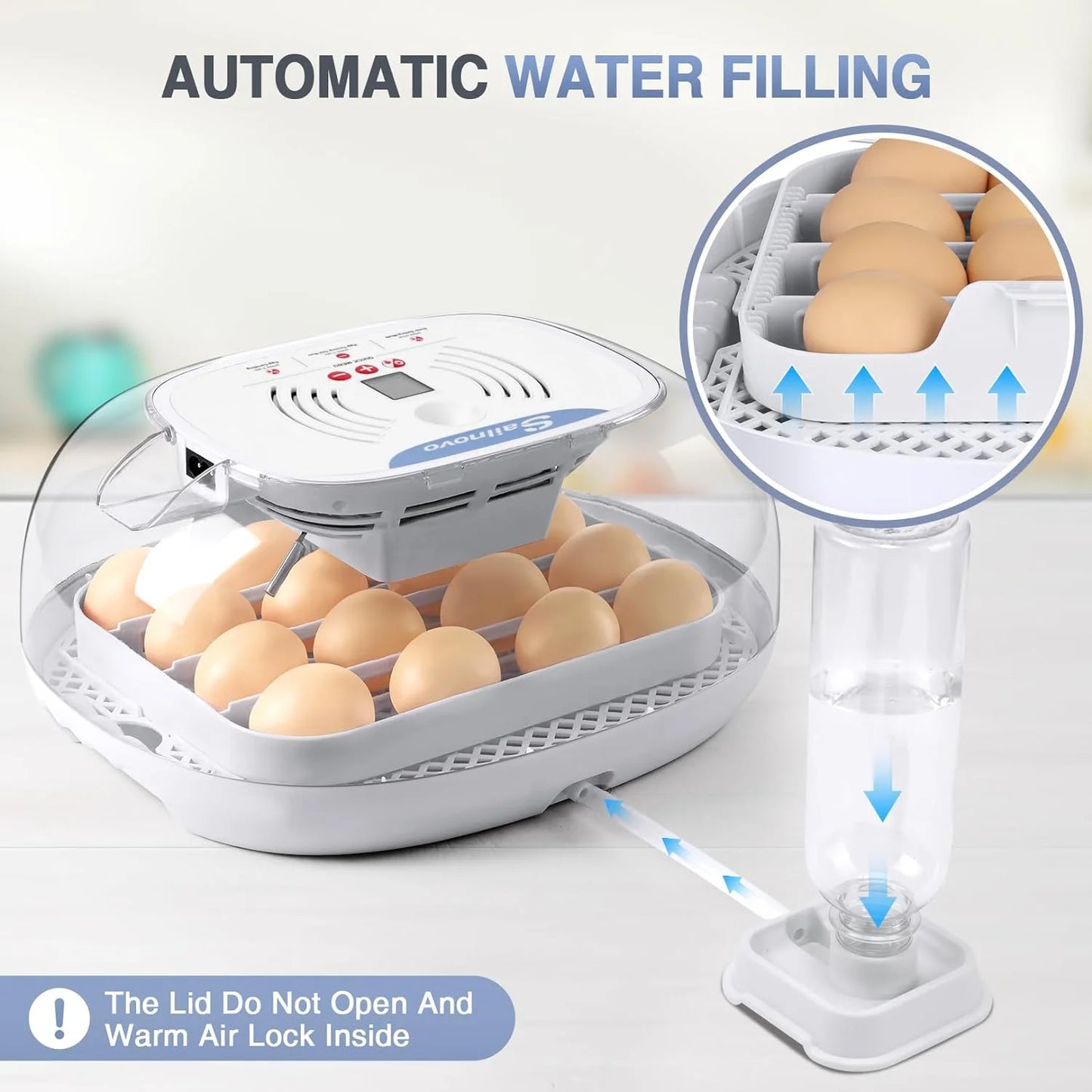 Digital Display Automatic 55 Chicken Egg Incubator with Water Feeders & Spray Bottle