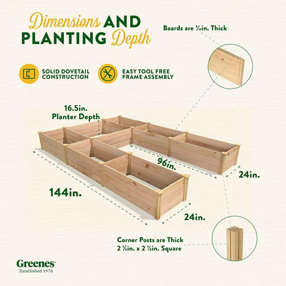 Premium Cedar Raised Garden Bed, 8' X 12' X 16.5" U-Shaped Bed - Made in USA with North American Cedar