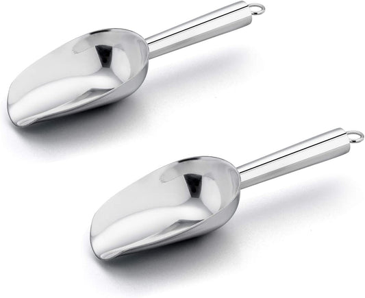 Mini Ice Scoop Set of 2, 3 Ounce Stainless Steel Scoops for Ice Cube/Candy/Flour/Sugar, Metal Utility Scoops for Canisters, Baking, Kitchen Pantry, Rust Proof & Dishwasher Safe
