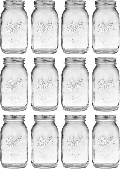 Regular Mouth Quart 12 Pieces Jars (32Oz) Made in USA, Clear