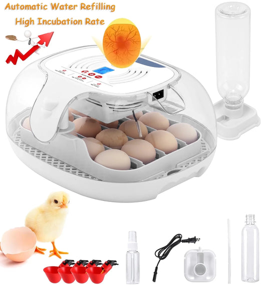 Digital Display Automatic 55 Chicken Egg Incubator with Water Feeders & Spray Bottle