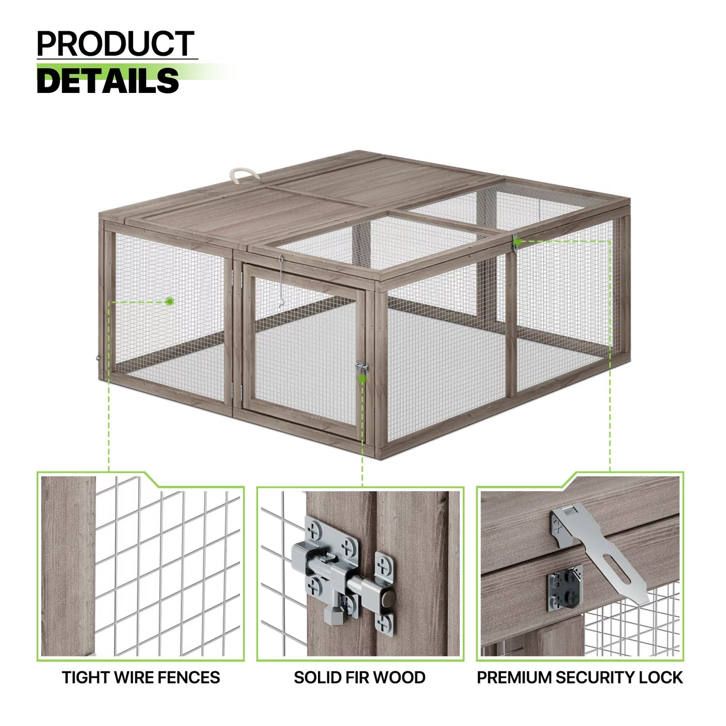 Chicken Coop Rabbit Hutch, 45.5" Wooden Chicken Run Hen House Duck Coop, Small Animal Poultry Cage Outdoor with Openable Roof and Side Door (Grey)