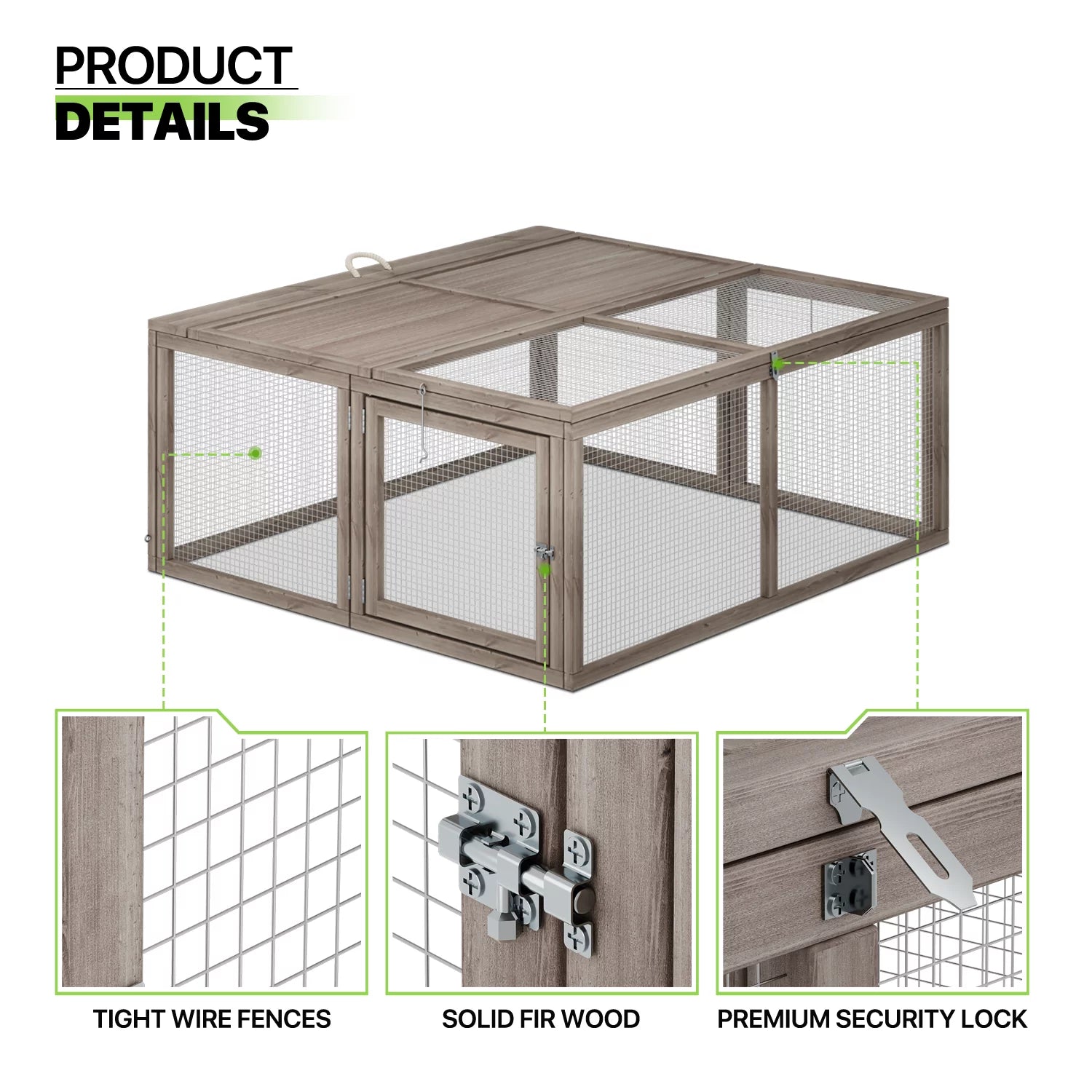 Chicken Coop Rabbit Hutch, 45.5" Wooden Chicken Run Hen House Duck Coop, Small Animal Poultry Cage Outdoor with Openable Roof and Side Door (Grey)