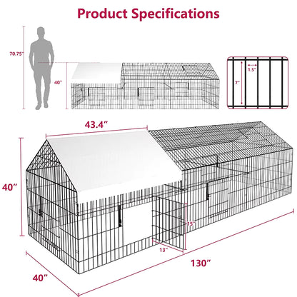 Chicken Coop Large Metal Chicken Pen Outdoor with Waterproof Cover Portable Chicken Fence Chicken Cage Duck Rabbit House Outside
