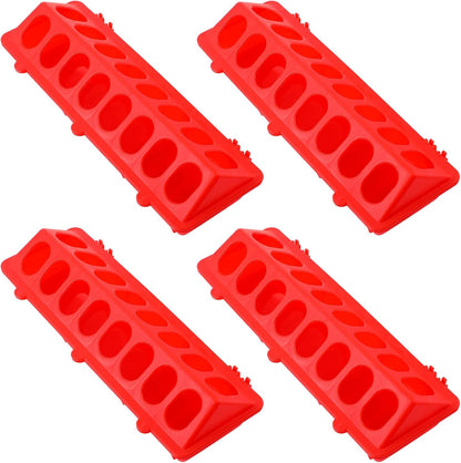 4 Plastic Flip Top Bird Small Poultry Feeder for Pigeon Chicken Feeder Small Poultry Feeder Drinker Duckling Quail Feeder No Mess No Waste Multihole Birds Feeding Dish Dispenser (Red)