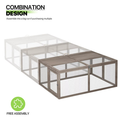 Chicken Coop Rabbit Hutch, 45.5" Wooden Chicken Run Hen House Duck Coop, Small Animal Poultry Cage Outdoor with Openable Roof and Side Door (Grey)
