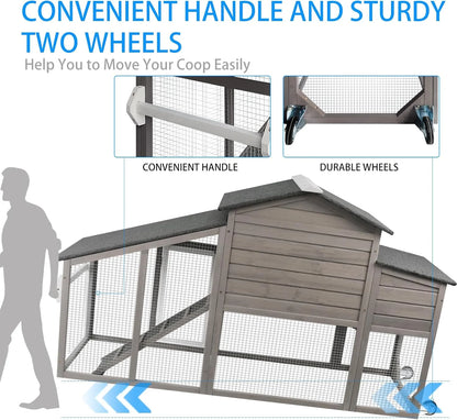 Chicken Coop with Run Wooden Backyard Hen House Indoor & Outdoor for 2-3 Chickens, Grey