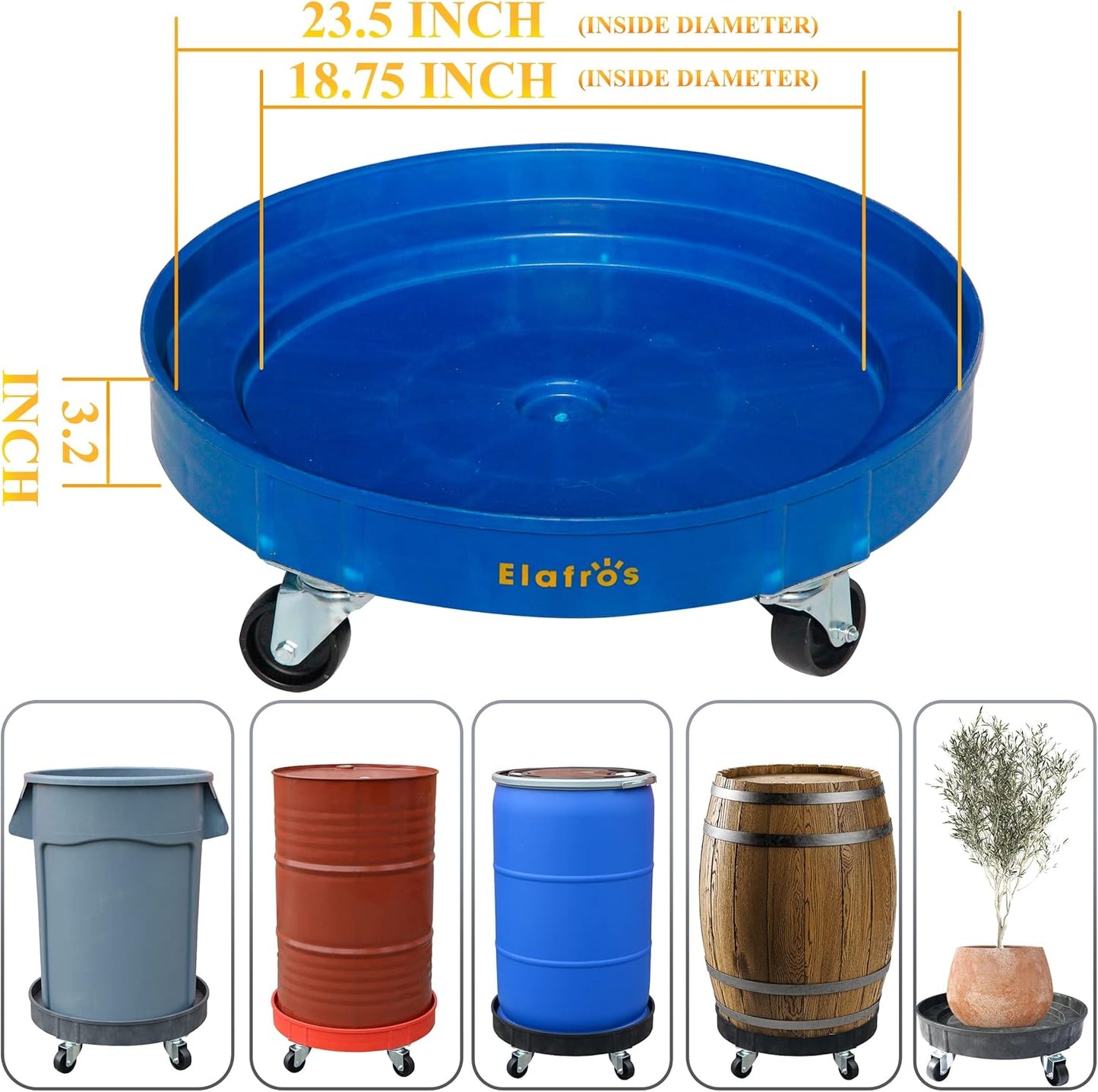 30 Gallon and 55 Gallon Heavy Duty Plastic Drum Dolly – Durable Plastic Drum Cart 900 Lb. Capacity- Barrel Dolly with 5 Swivel Casters Wheel,Blue