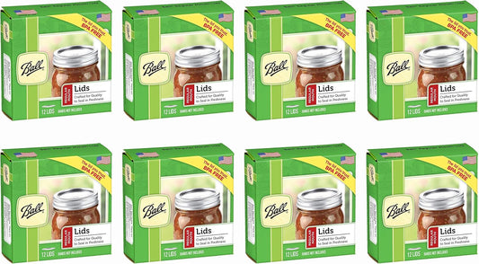 Regular Mouth Lids for Glass Mason Jars, Used for Canning, Pickling, Juice, Jam, Jelly 12-Count, Pack of 8 (96-Lids Total)