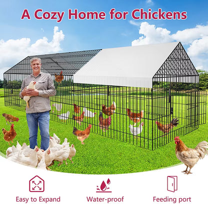 Chicken Coop Large Metal Chicken Pen Outdoor with Waterproof Cover Portable Chicken Fence Chicken Cage Duck Rabbit House Outside