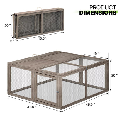 Chicken Coop Rabbit Hutch, 45.5" Wooden Chicken Run Hen House Duck Coop, Small Animal Poultry Cage Outdoor with Openable Roof and Side Door (Grey)
